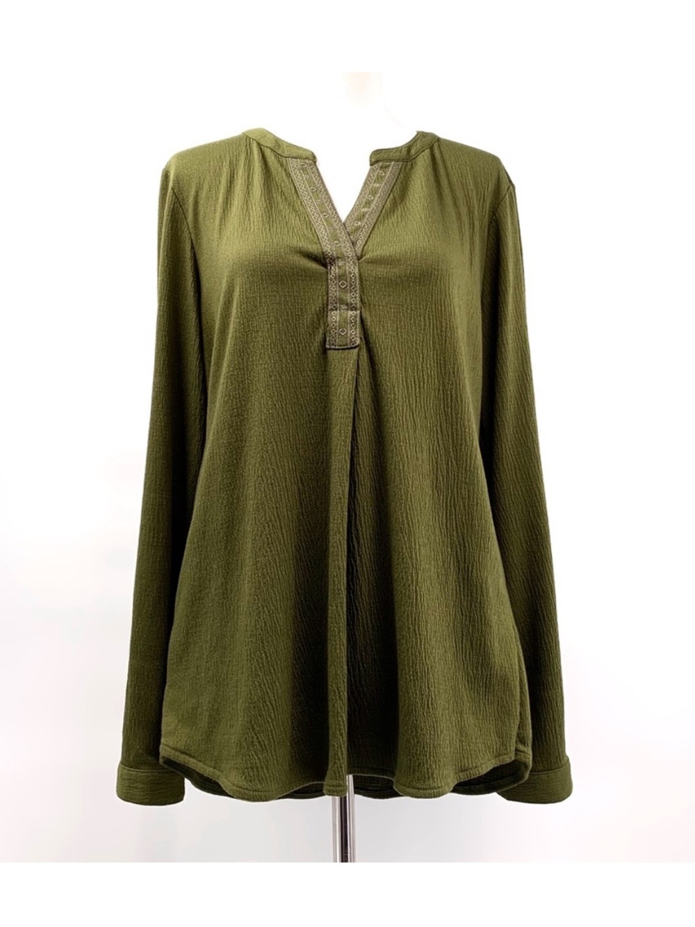 Olive Green Westport Long Sleeve Popover Top Tunic Size M